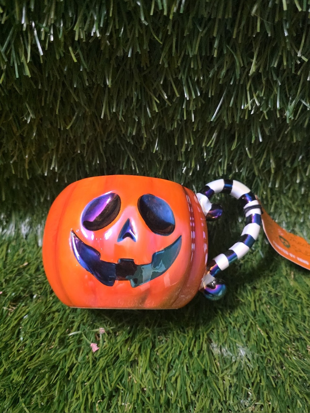 Halloween Pumpkin Mug Ornament - Orange Jack-O'-Lantern